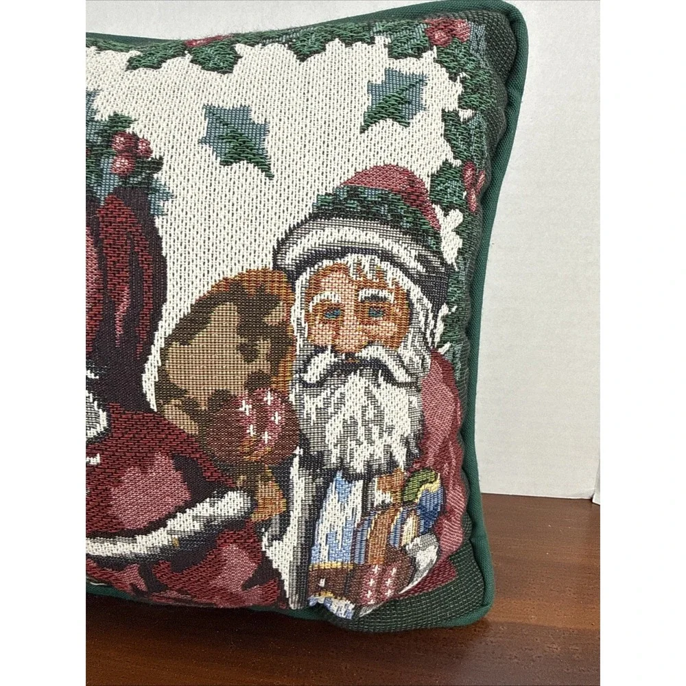 Vintage Needlepoint Tapestry Santa Saint‎ Nicholas Decorative Pillow